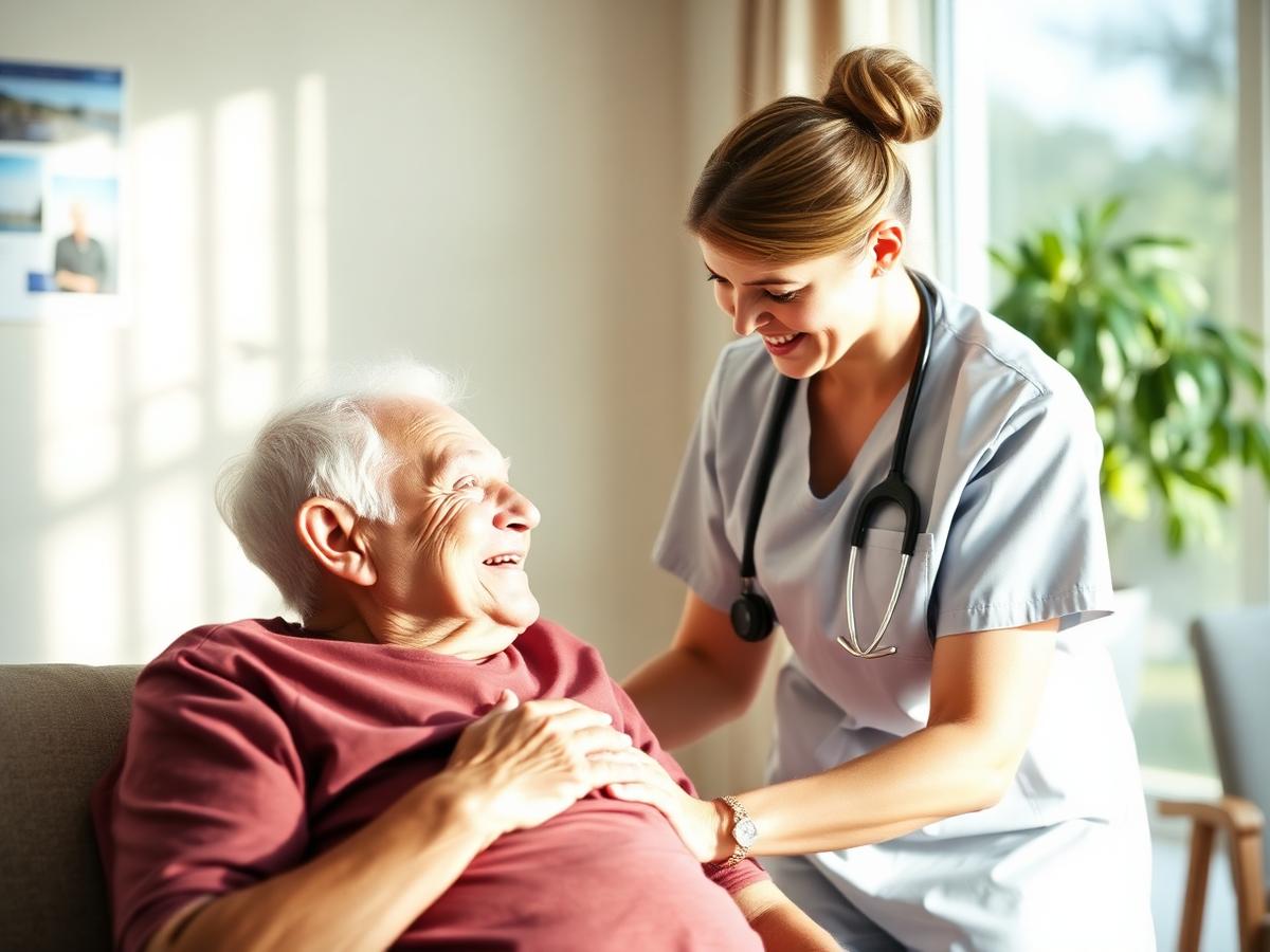 Registered nurse caring for an older man at home